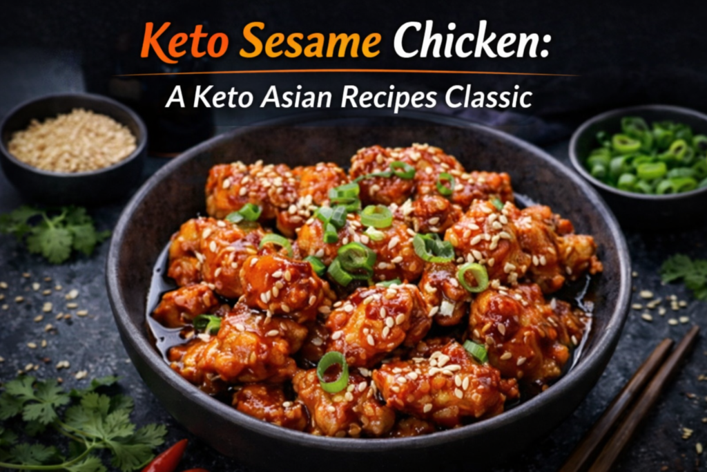 Keto sesame chicken keto asian recipes favorite with sesame seeds and green onions.