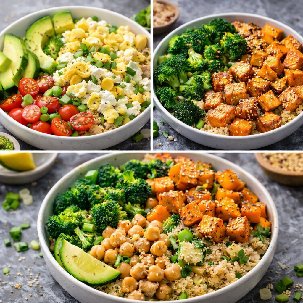 Easy high protein lunch recipes with cottage cheese tofu broccoli and healthy grain bowls
